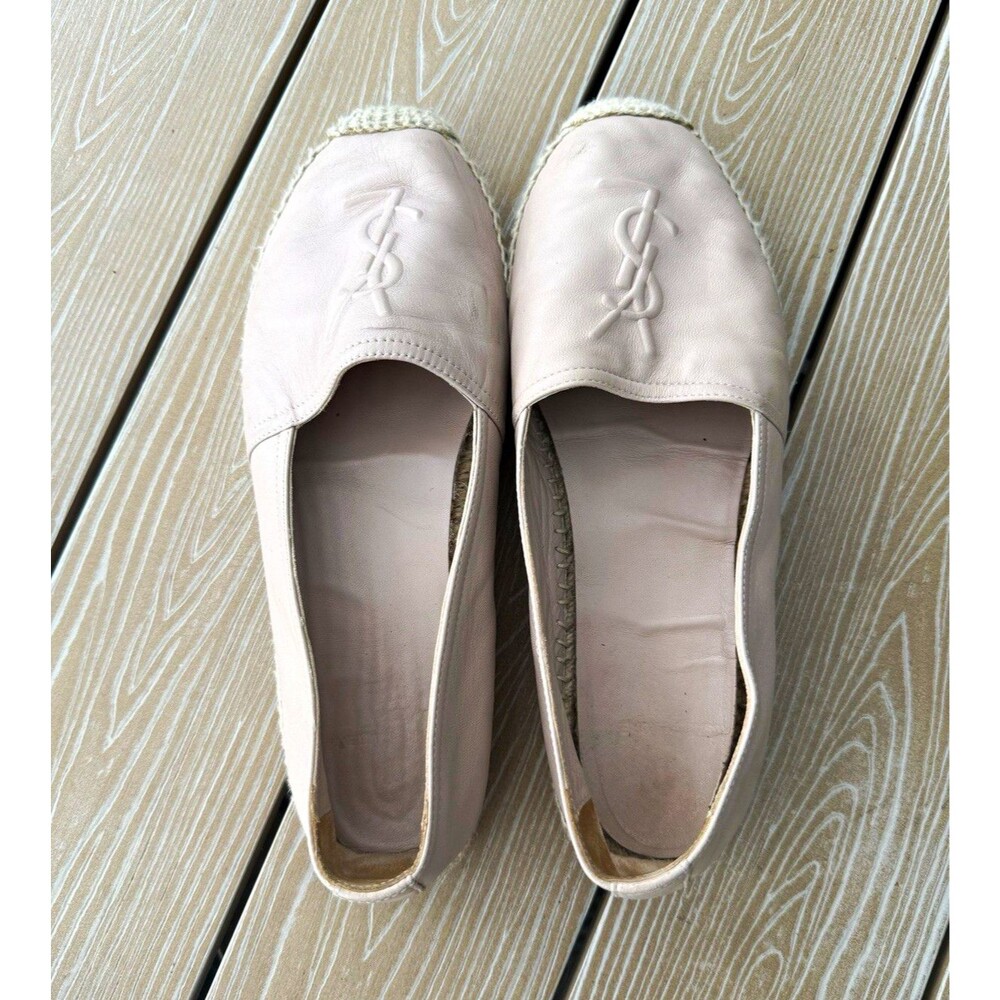 Saint Laurent Women’s Beige Leather Logo Espadrille Slip-On Flats US 7